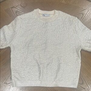 Zara women Shimmering Silver Crewneck Sweater
